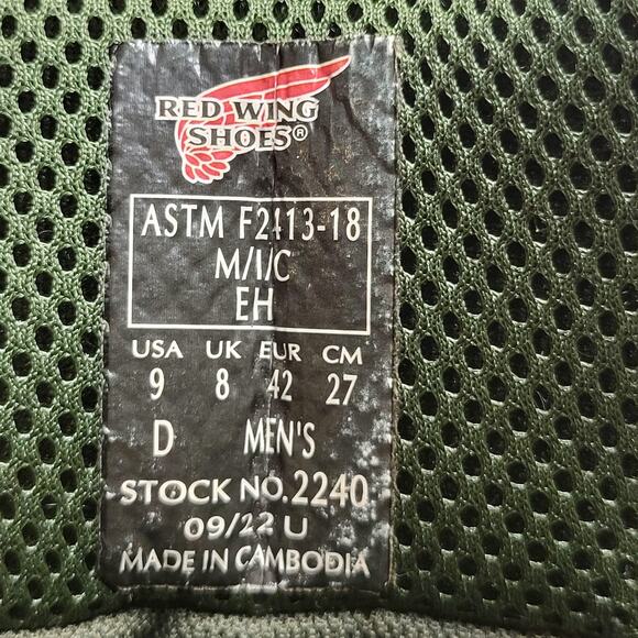 Red Wing Boots Mens Size 9 Brown Leather Work Safety Toe ASTM F2413-18 EH 2240 - Picture 2 of 8